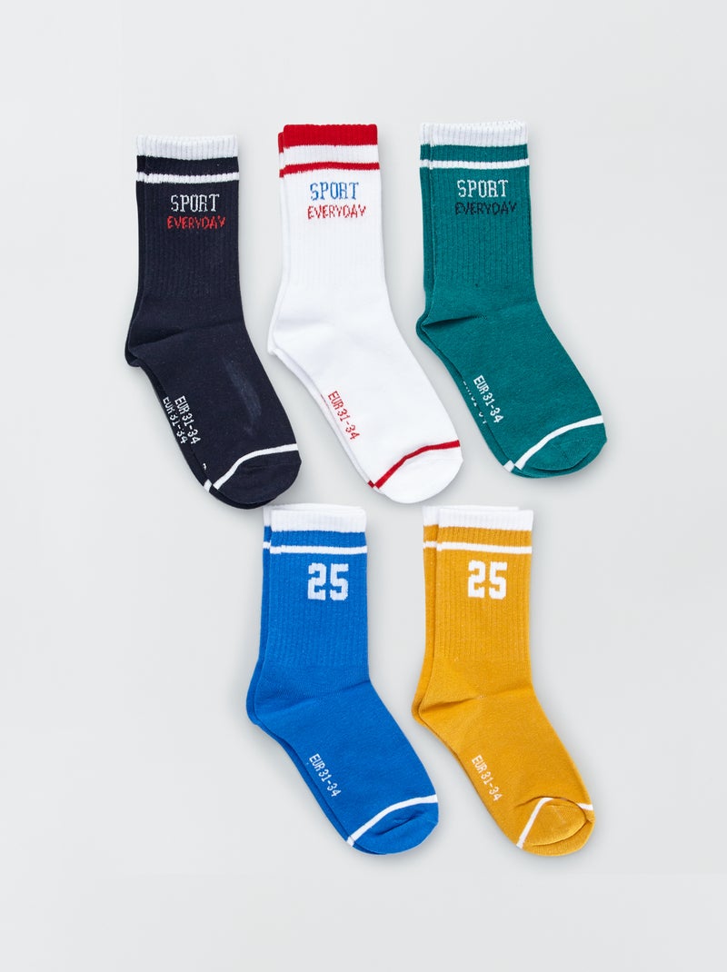 Setje van 5 paar hoge sokken BLAUW - Kiabi