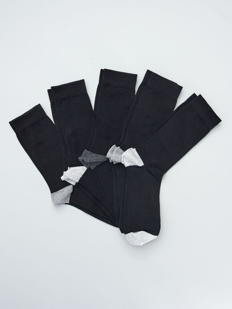 Setje van 5 paar tweekleurige sokken zwart / grijs - Kiabi