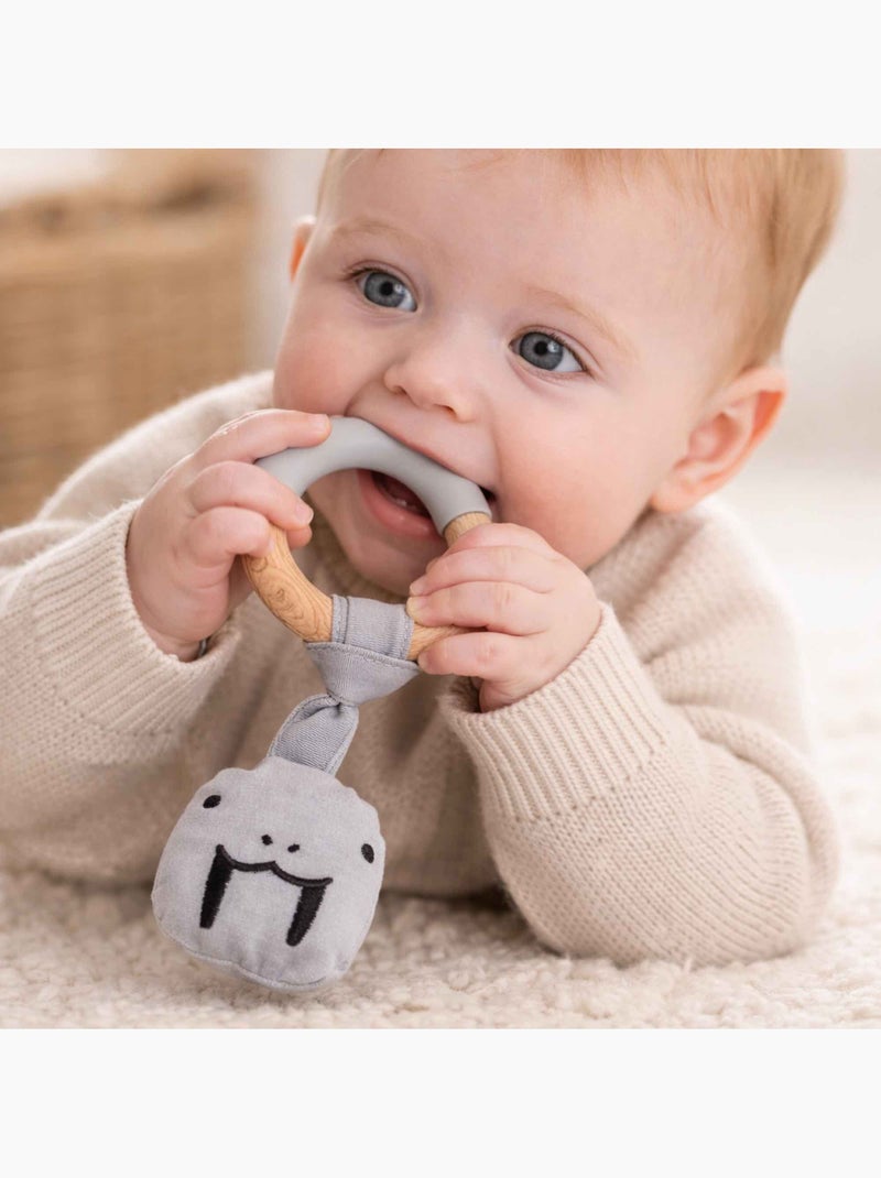 Sevira kids | anneau de dentition bébé bois et silicone jouet d'éveil Gris - Kiabi