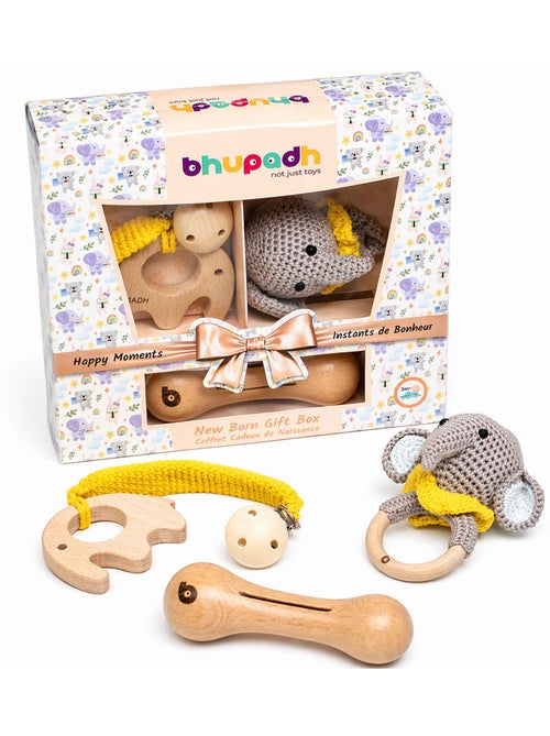 Sevira kids | coffret de 3 hochets en coton et bois naturel - Kiabi