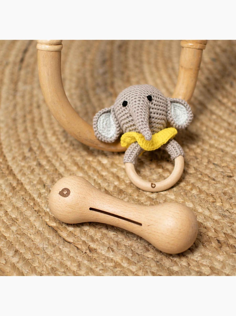Sevira kids | coffret de 3 hochets en coton et bois naturel Gris taupe - Kiabi