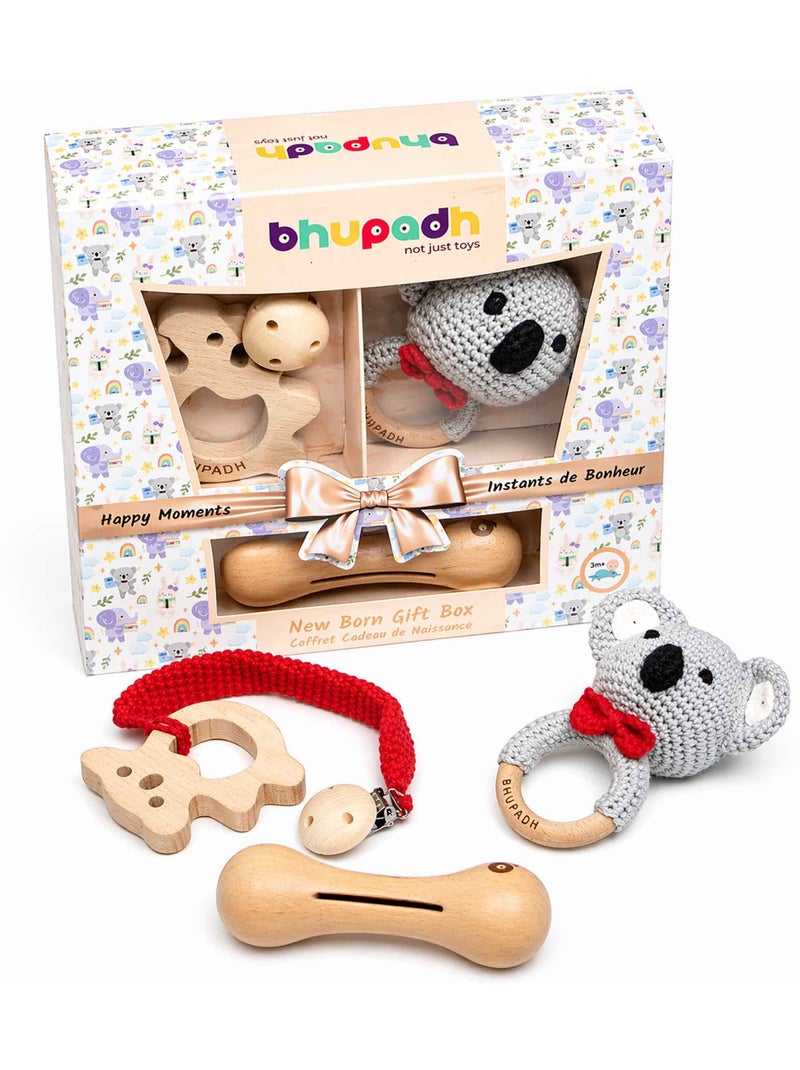 Sevira kids | coffret de 3 hochets en coton et bois naturel Noir Gris clair - Kiabi