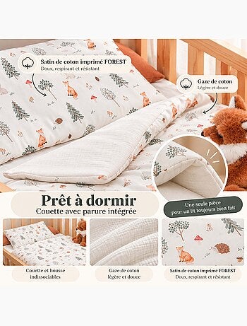 Sevira kids | couette et oreiller enfant prêt à dormir forest