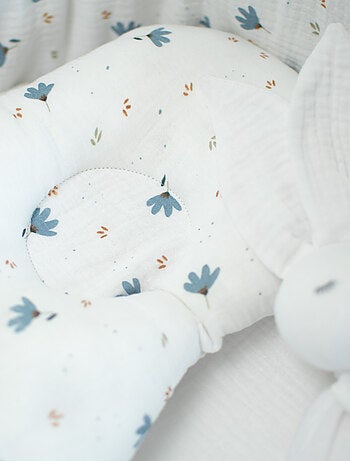 Sevira kids | coussin cale-tête ergonomique en gaze de coton bleuet