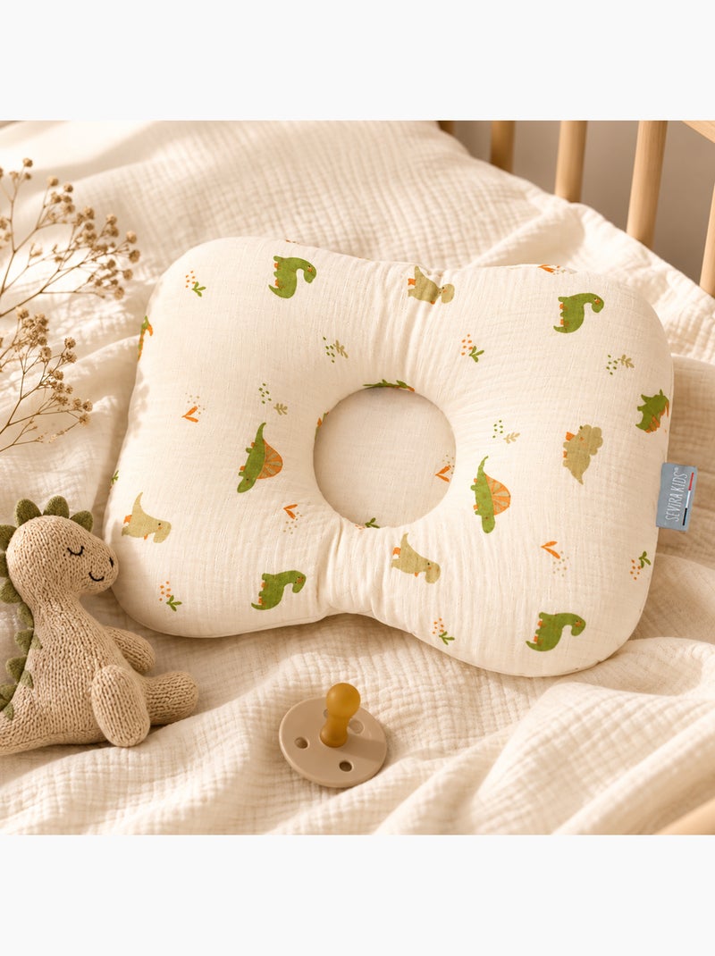 Sevira kids | coussin ergonomique bébé en gaze de coton dino Ecru - Kiabi