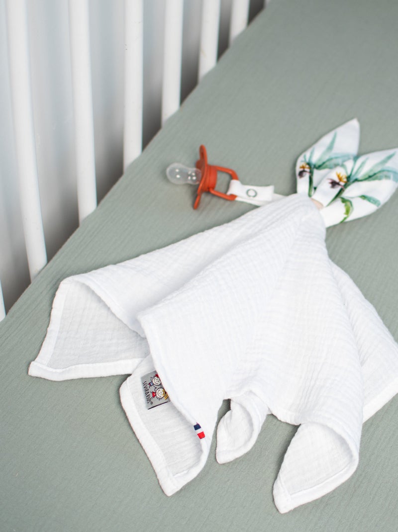 Sevira kids | doudou lapin attache tétine en gaze de coton safari Blanc - Kiabi