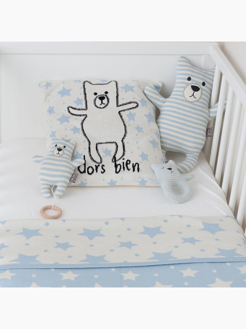 Sevira kids | hochet bébé en coton tricoté ourson Bleu - Kiabi