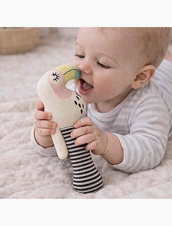 Sevira kids | hochet bébé en coton tricoté toucan