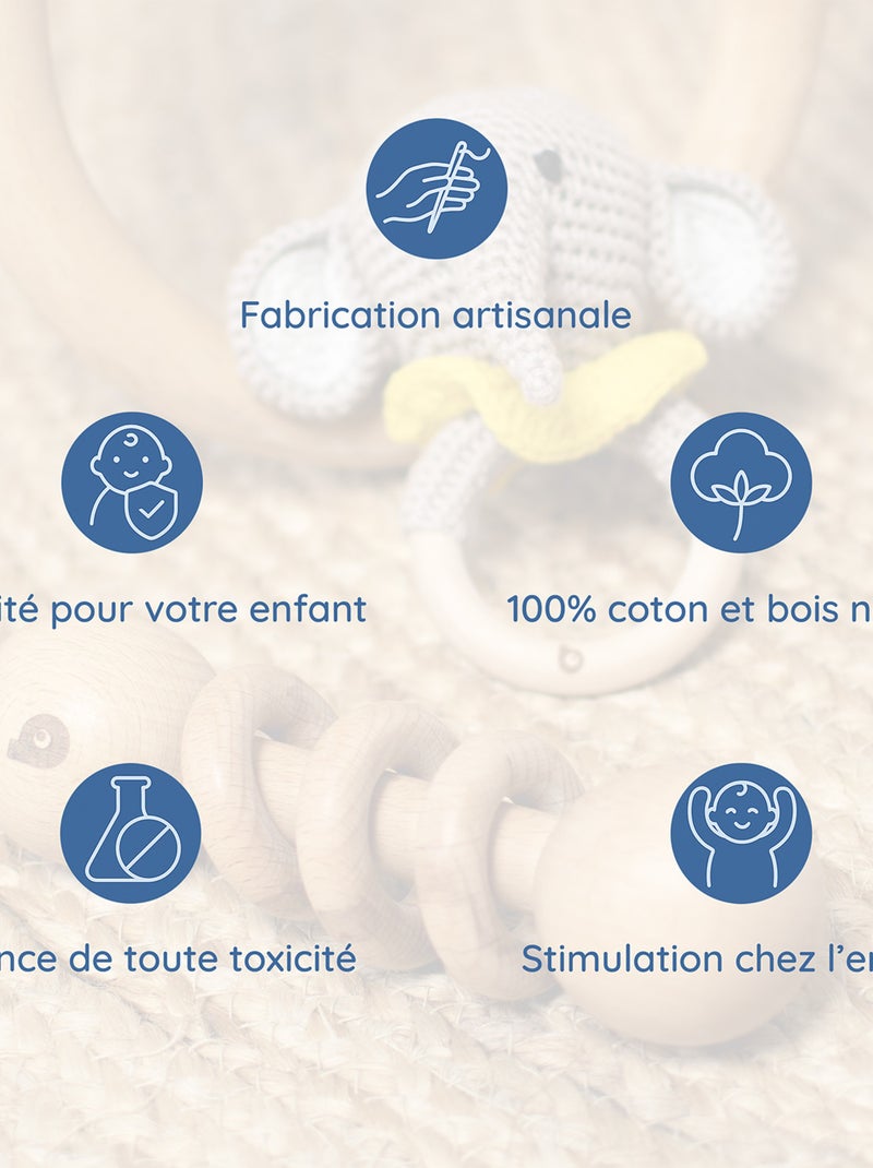 Sevira kids | hochet coton tricot bois naturel Blanc - Kiabi