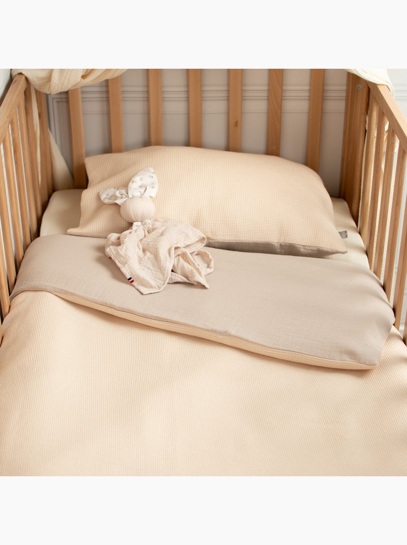 Sevira kids | housse de couette réversible gaze de coton & nid d'abeille Beige - Kiabi