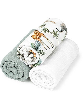 Sevira kids | lot de 3 draps housses couffin en coton safari