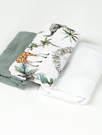 Sevira kids | lot de 3 draps housses couffin en coton safari