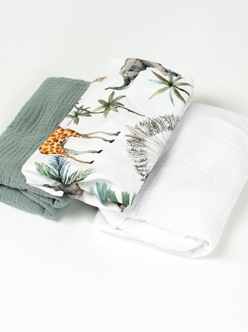 Sevira kids | lot de 3 draps housses couffin en coton safari Vert - Kiabi