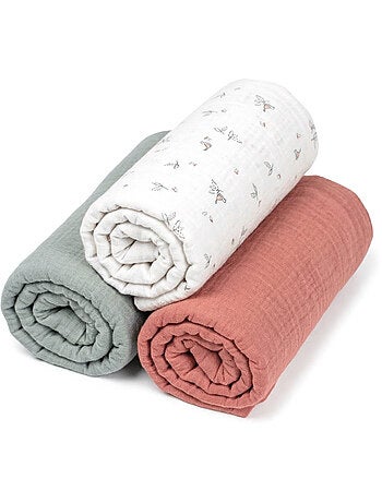 Sevira kids | lot de 3 draps housses couffin en gaze de coton melody