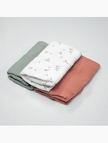 Sevira kids | lot de 3 draps housses couffin en gaze de coton melody
