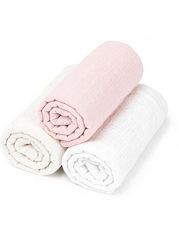 Sevira kids | lot de 3 draps housses couffin en gaze de coton pastel