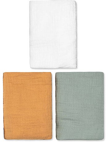 Sevira kids | lot de 3 draps housses couffin en gaze de coton tendance
