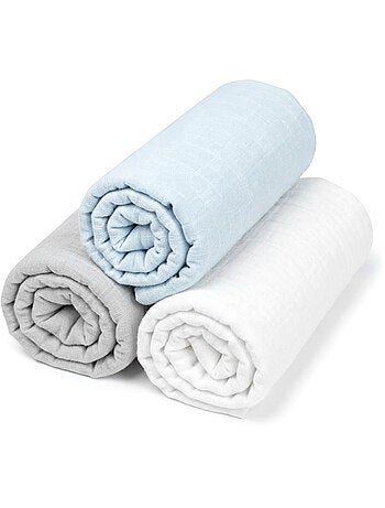 Sevira kids | lot de 3 draps housses couffin en gaze de coton uni