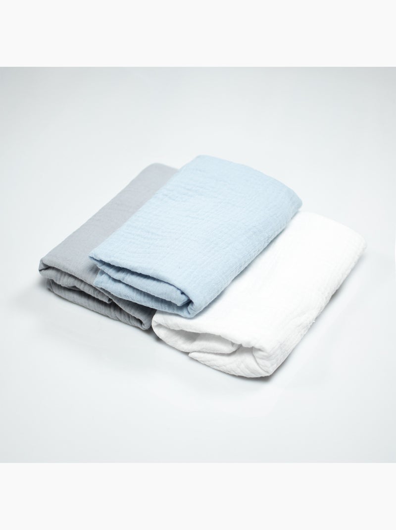 Sevira kids | lot de 3 draps housses couffin en gaze de coton uni Bleu - Kiabi