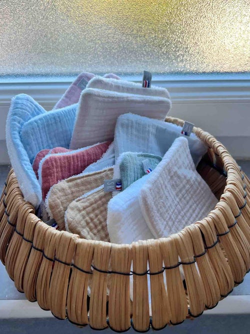 Sevira kids | lot de 8 lingettes lavables bambou et gaze de coton jeanne - Kiabi