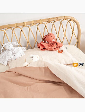Sevira kids | parure de lit bébé réversible housse de couette et taie d'oreiller en lin lavé