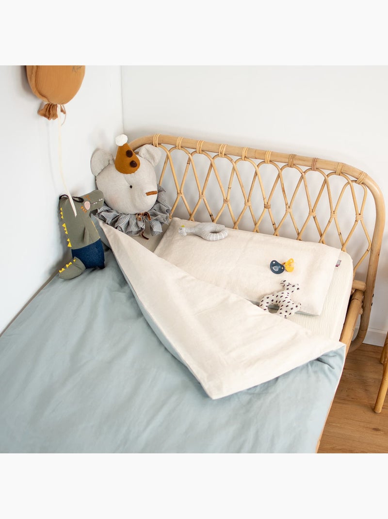 Sevira kids | parure de lit bébé réversible housse de couette et taie d'oreiller en lin lavé Beige - Kiabi