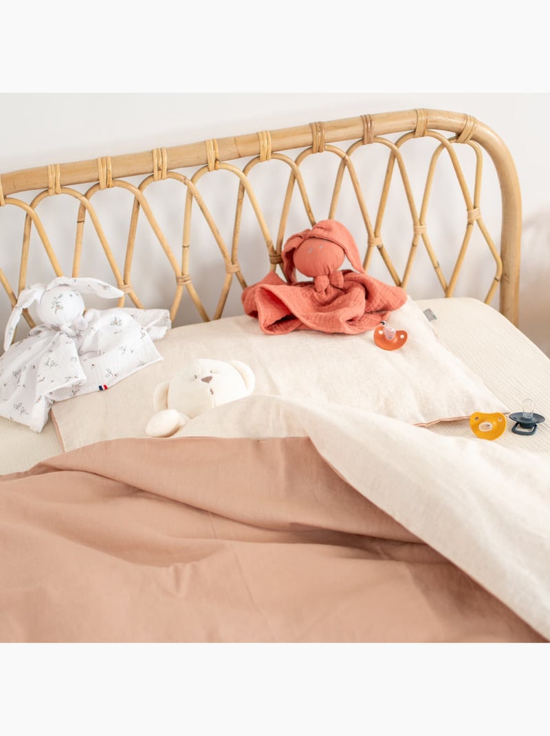 Sevira kids | parure de lit bébé réversible housse de couette et taie d'oreiller en lin lavé Beige - Kiabi
