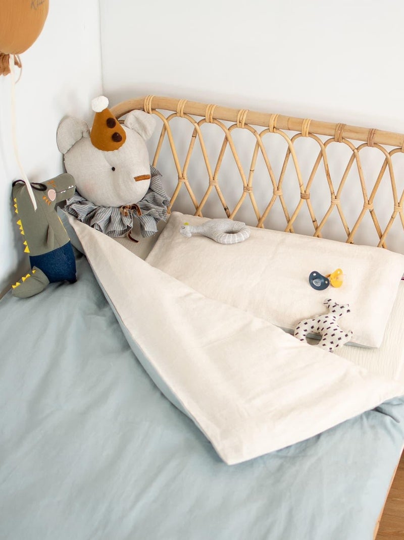 Sevira kids | parure de lit bébé réversible housse de couette et taie d'oreiller en lin lavé Vert d'eau - Kiabi