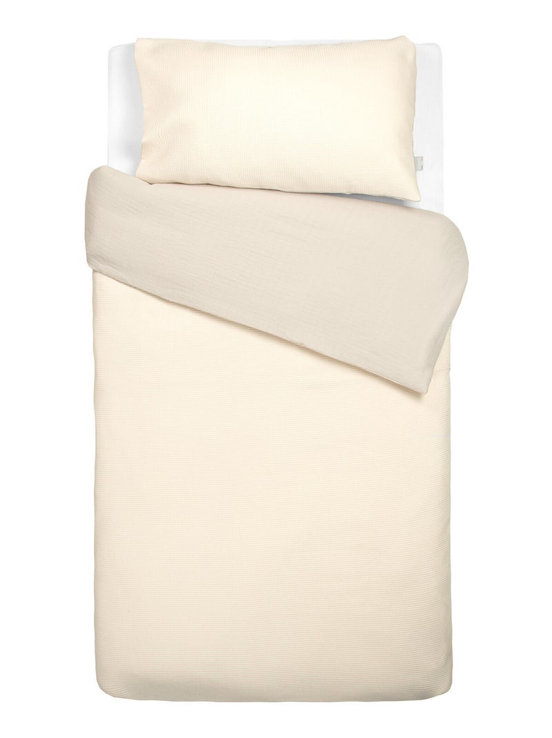 Sevira kids | parure de lit réversible gaze de coton & nid d'abeille Beige - Kiabi