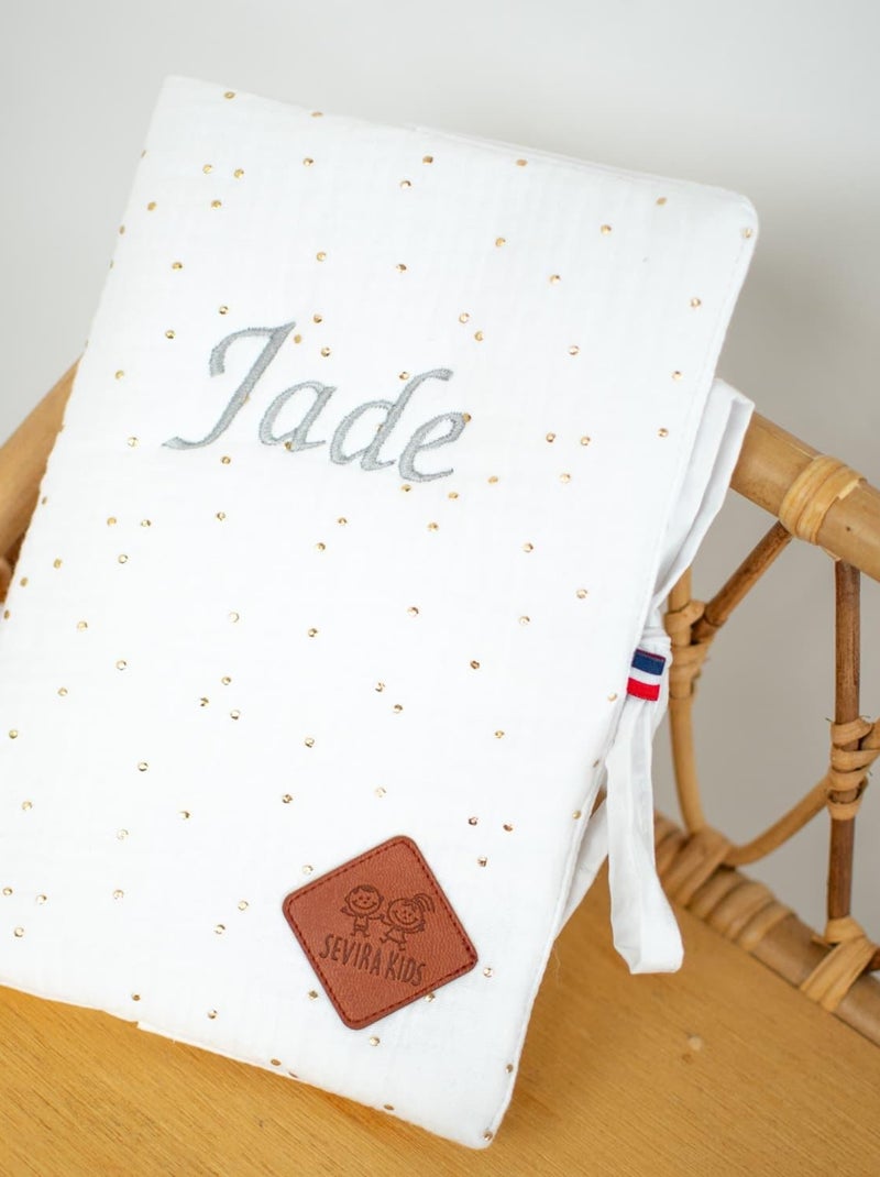 Sevira kids | protège carnet de santé en gaze de coton jeanne Blanc Doré - Kiabi