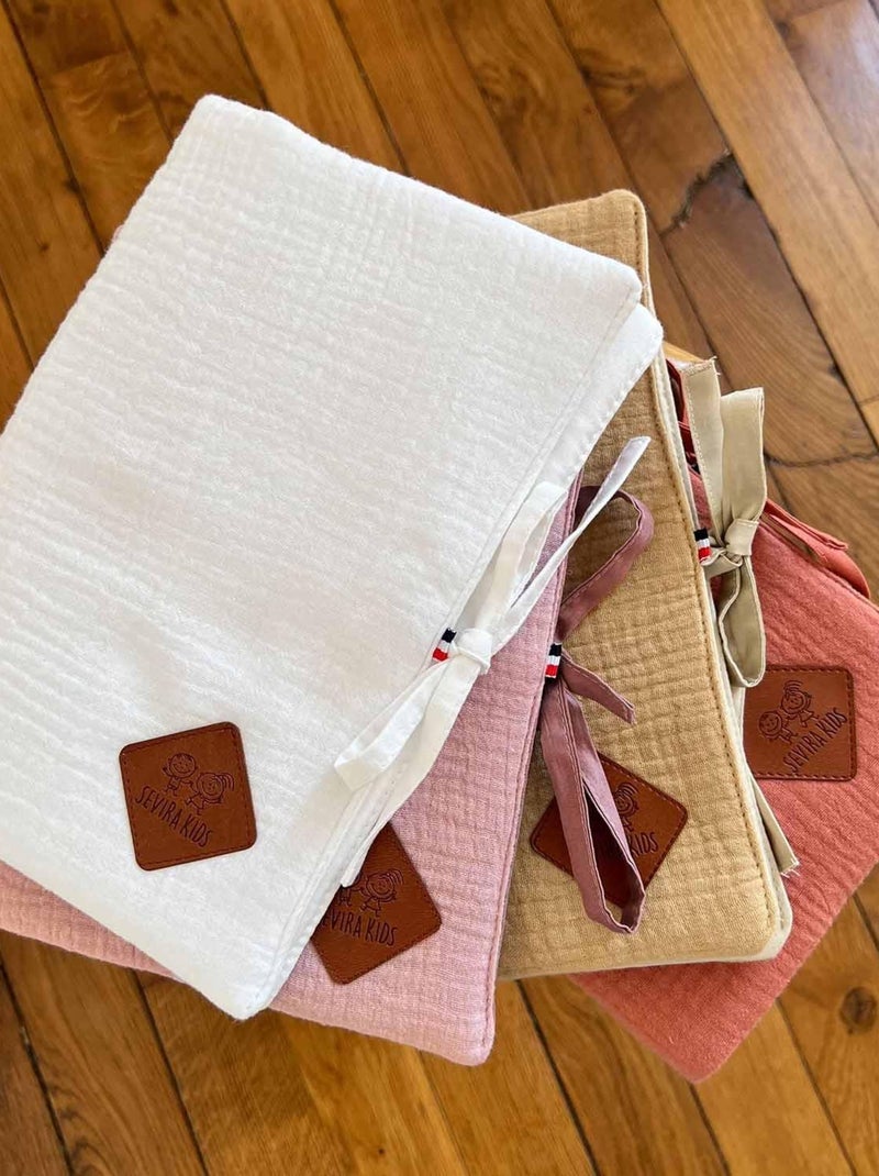 Sevira kids | protège carnet de santé en gaze de coton jeanne Blanc Doré - Kiabi