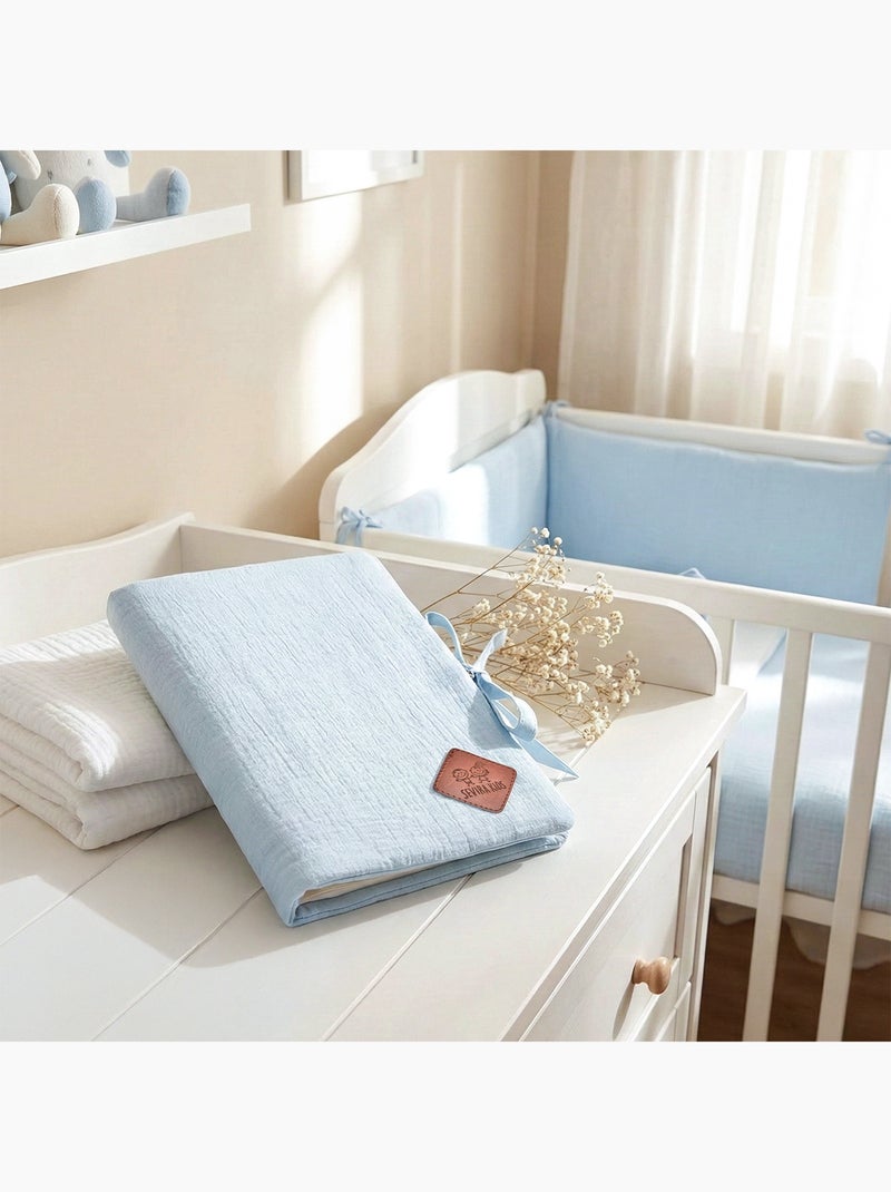 Sevira kids | protège carnet de santé en gaze de coton jeanne Bleu - Kiabi