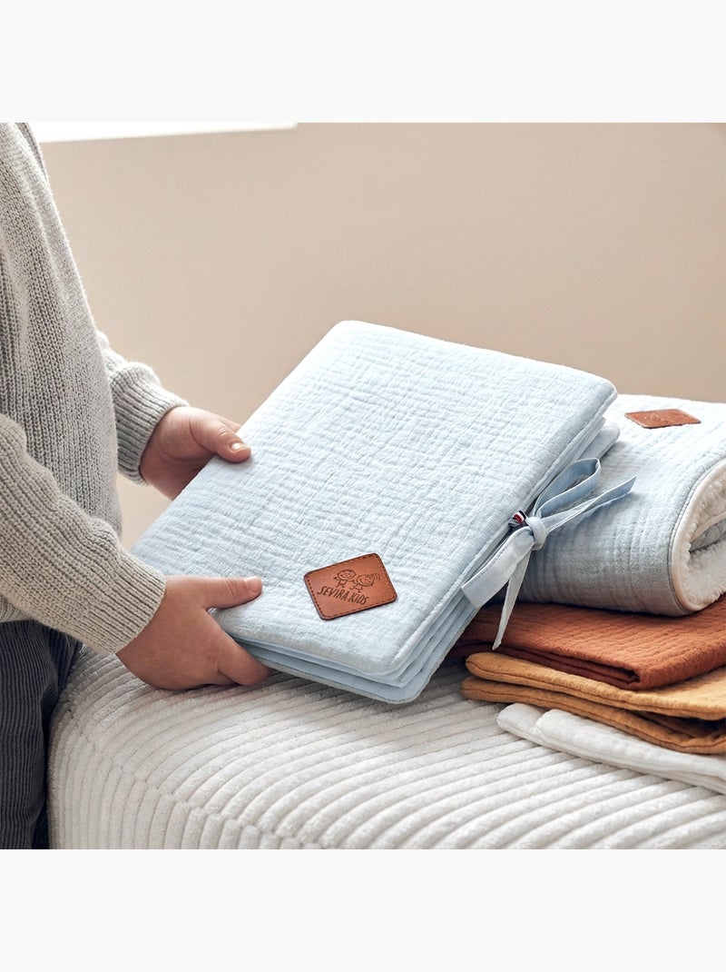 Sevira kids | protège carnet de santé en gaze de coton jeanne Bleu - Kiabi
