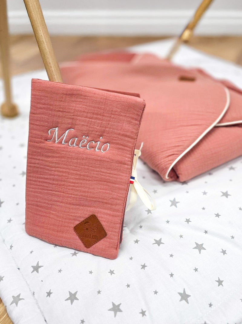 Sevira kids | protège carnet de santé en gaze de coton jeanne Marron - Kiabi