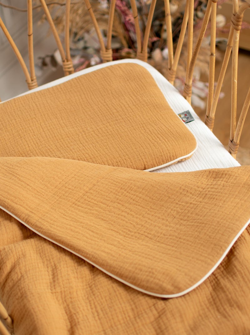 Sevira kids | set berceau couverture et coussin en gaze de coton jeanne Marron clair - Kiabi