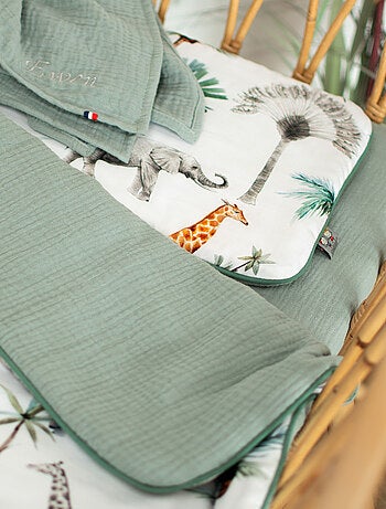 Sevira kids | set couverture et coussin pour berceau et couffin safari