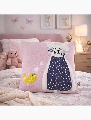 Sevira kids | taie de coussin en coton tricoté chat