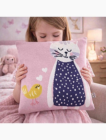 Sevira kids | taie de coussin en coton tricoté chat