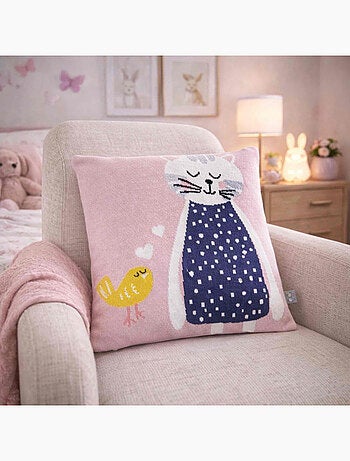 Sevira kids | taie de coussin en coton tricoté chat