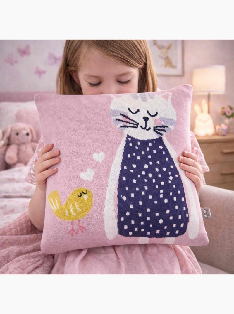 Sevira kids | taie de coussin en coton tricoté chat Rose - Kiabi