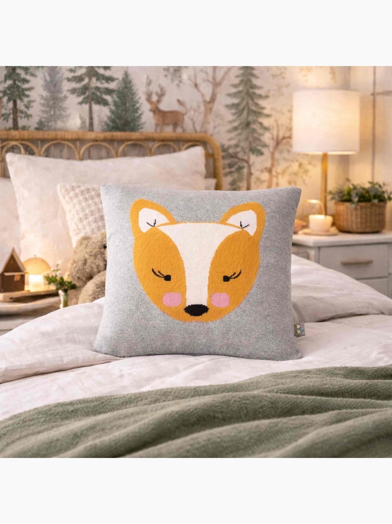Sevira kids | taie de coussin en coton tricoté renard Gris - Kiabi