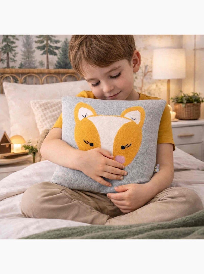 Sevira kids | taie de coussin en coton tricoté renard Gris - Kiabi