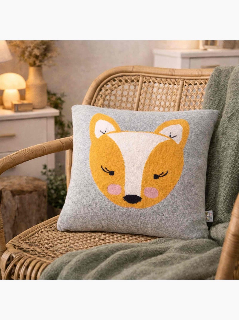 Sevira kids | taie de coussin en coton tricoté renard Gris - Kiabi