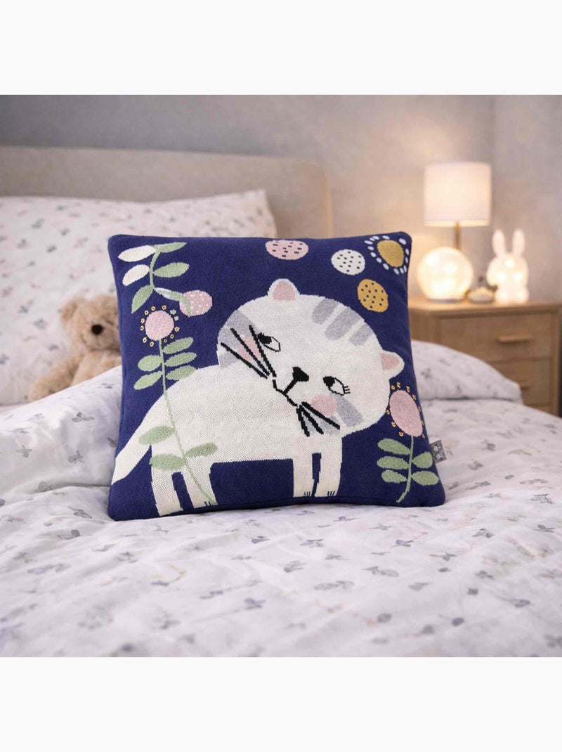 Sevira kids | taie de coussin en tricot de coton chaton Bleu - Kiabi