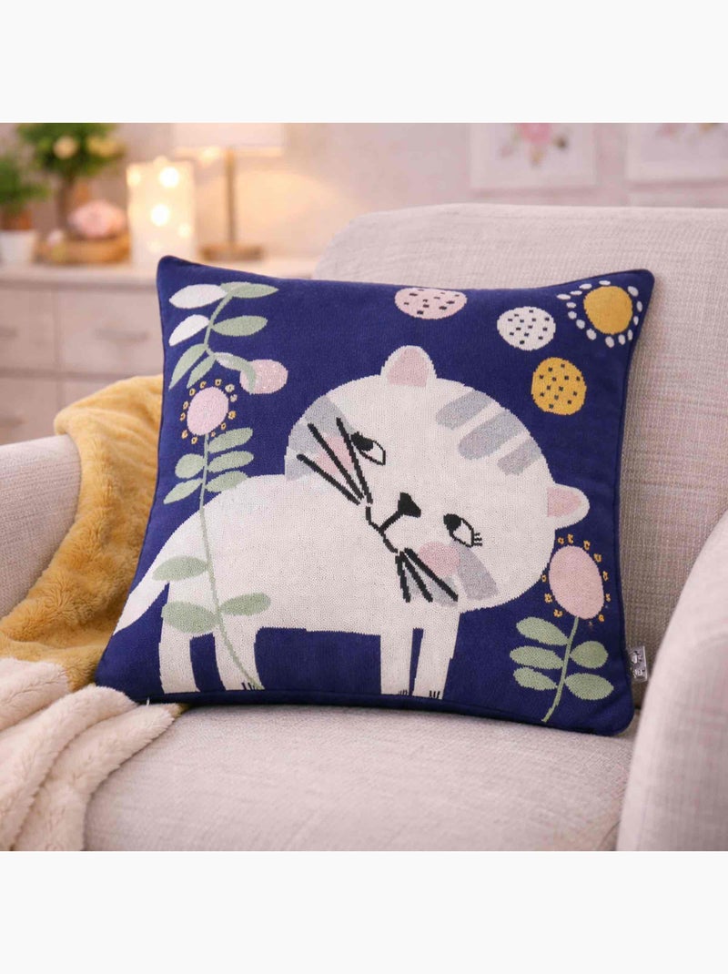 Sevira kids | taie de coussin en tricot de coton chaton Bleu - Kiabi