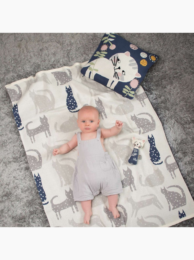 Sevira kids | taie de coussin en tricot de coton chaton Bleu - Kiabi