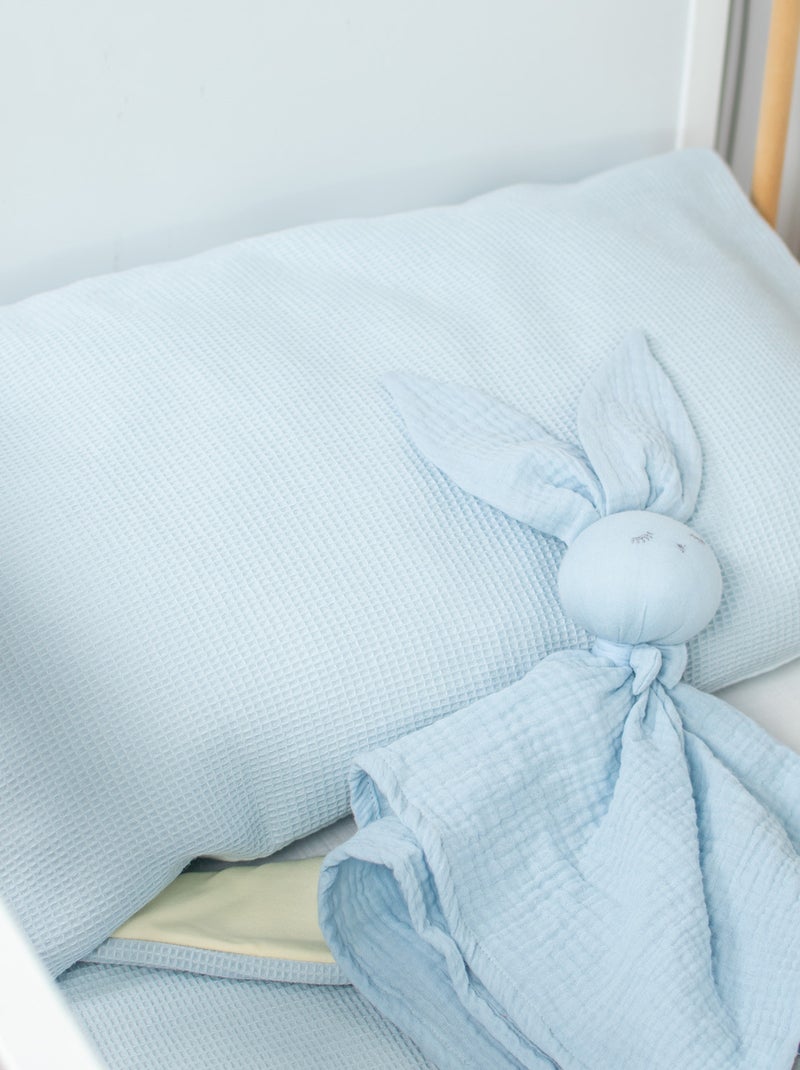 Sevira kids | taie d'oreiller unie en coton nid d'abeille Bleu - Kiabi