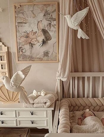 Sevira kids | trophée mural colibri en lin – décoration chambre bébé enfant