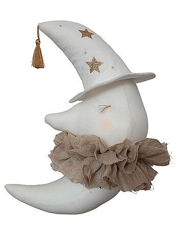 Sevira kids | trophée mural lune en lin – décoration chambre bébé enfant