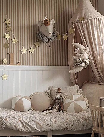 Sevira kids | trophée mural lune venise en lin – décoration chambre bébé enfant